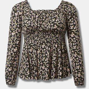 Floral Rayon Slub Waist Detail Blouson Sleeve Top - Torrid NWT